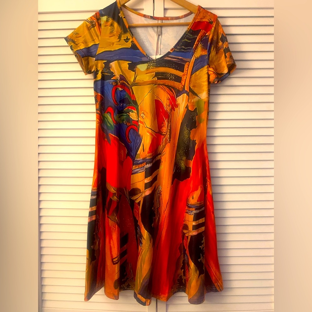 Vibrant Multicolor Abstract Dress - Great Fall Colors!